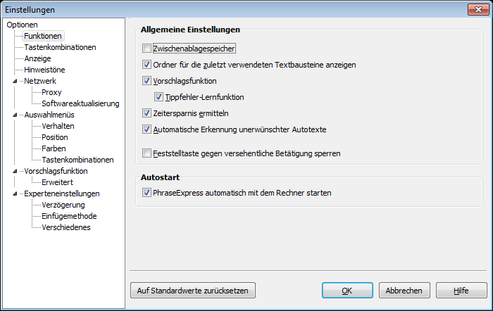 Phraseexpress 8 - Einstellungen